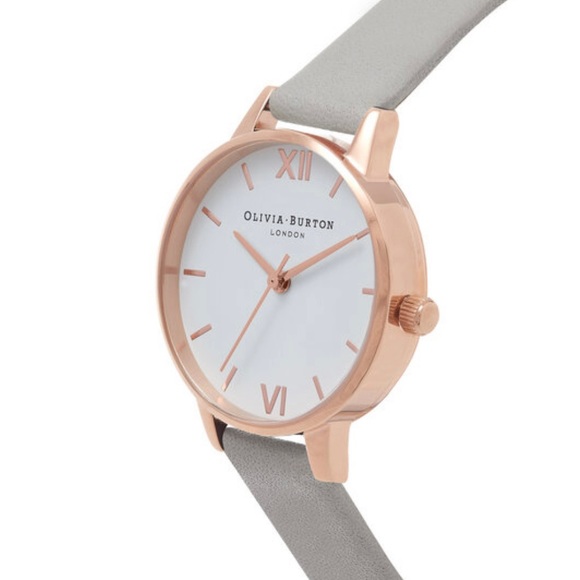 Olivia Burton Rose Gold and Gray Leather Strap Watch - Picture 2 of 11